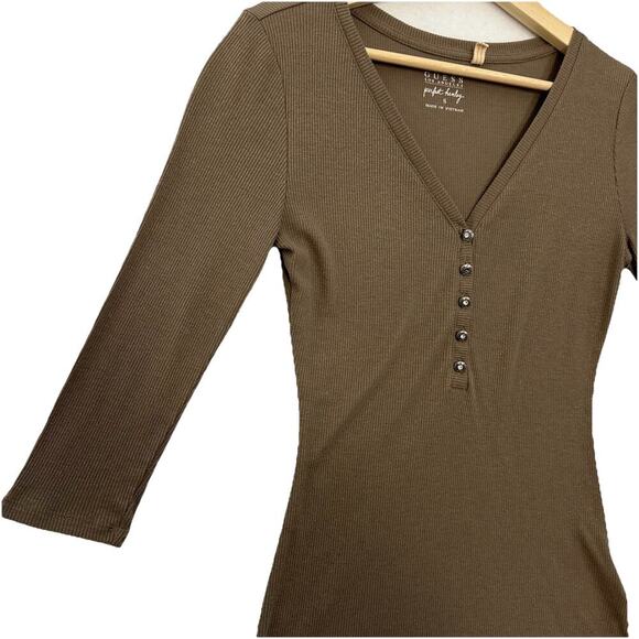 Guess Ribbed Henley Top Womens S Brown Metallic Shimmer V Neck Y2K Mean Girls - Picture 3 of 11